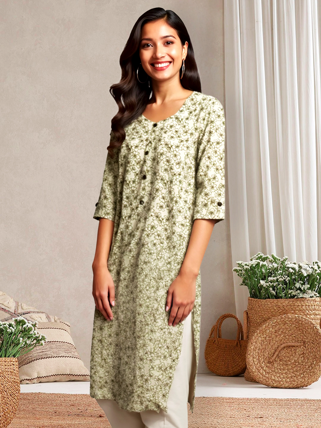 Picture of Graceful Charm Floral Printed Straight  Kurta